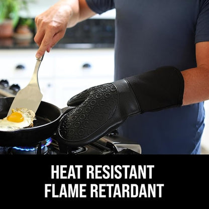 BPA-Free Silicone Oven Mitts Ultra Heat Resistant up to 500°F - Oven Mitts with Thick Cotton Liner - Long Slip Resistant Pot Holders, Flexible Oven Gloves - Black 13.7" - Image 8