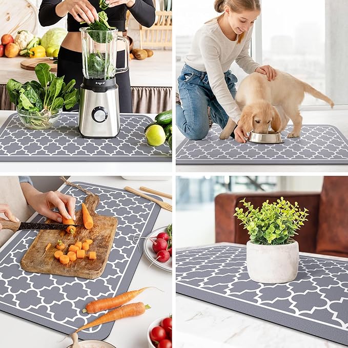WISELIFE Dish Drying Mat Super Absorbent Drying Mat Large Dish Drying Mats for Kitchen Counter Easy Clean Dish Mat Kitchen Drying Mat18"x 32" Stylish Grey - Image 6