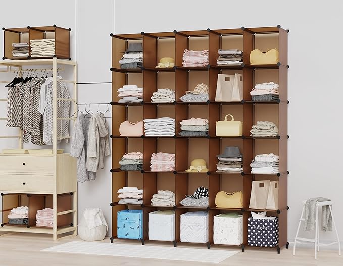 HOMIDEC Cube Storage Organizer 16-Cube Storage Shelf, Closet Organizer for Garment Racks, Closet Organizers and Storage with Metal Hammer, Bookshelf for Kids, (48.4 L x 12.2 W x 48.4 H Inches) - Image 2