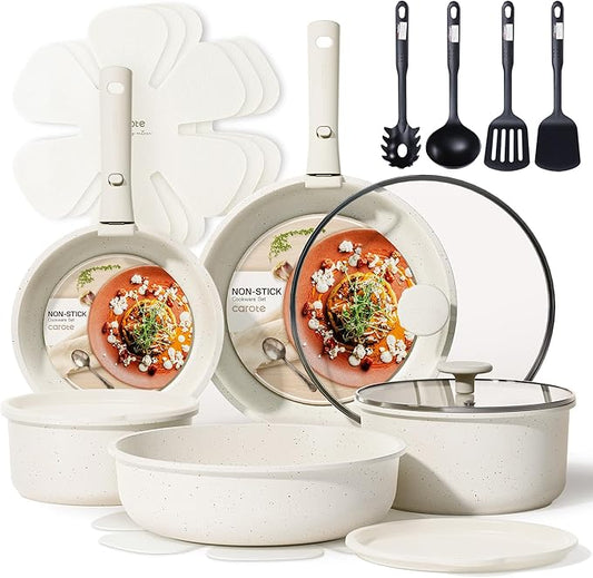 CAROTE 19pcs Pots and Pans Set, Nonstick Cookware Set Detachable Handle, Induction Kitchen Cookware Sets Non Stick with Removable Handle, RV Cookware Set, Oven Safe by CAROTE