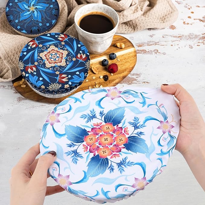 5 Pieces Bowl Covers Reusable, 5 Size Elastic Cloth Bowl Covers for Bread Proofing Food Covers Washable for Food Fruits Leftover (Blue Bird) - Image 6