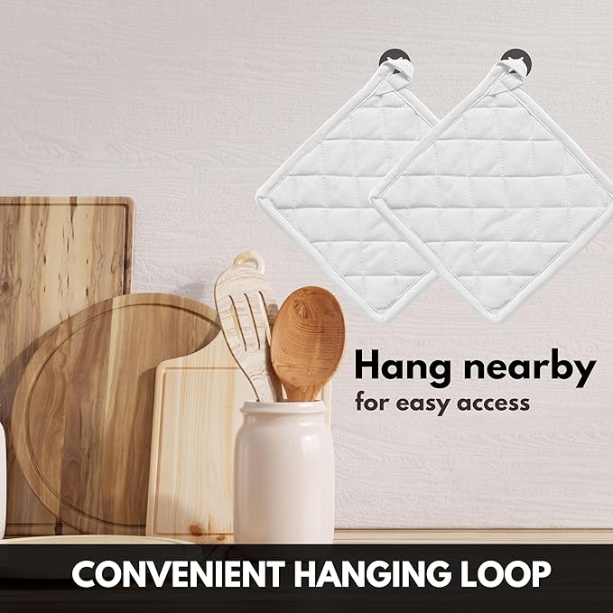 Oven Mitt (7"x13") & Pot Holder (8"x8") 100% Cotton Set of Heat Resistant Oven Gloves & Hot Pads for Gifts, BBQ, Cooking, Baking, Thanksgiving - White
