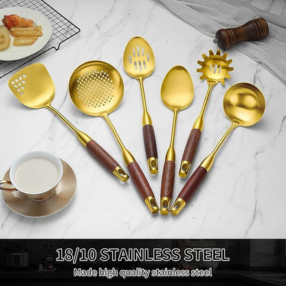 Izurok 18/10 Stainless Steel Kitchen Utensils Set,6 Piece Cooking Utensils With Wood Handle,Heat Resistant Kitchen Tool Set With Spatula, Spoon, Ladle, Skimmer, Slotted Spoon, Pasta - Image 6