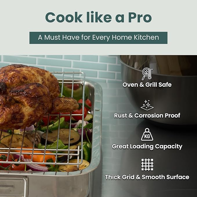 Ultra Cuisine Heavy Duty 3 Tiers Stackable, 16" x 10" Cooling Rack for Cooking and Baking - Professional Grade Premium 100% Stainless Steel Baking Rack & Wire Cooling Mesh - Dishwasher Safe - Pack 3 - Image 7