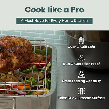 Ultra Cuisine Heavy Duty 3 Tiers Stackable, 16" x 10" Cooling Rack for Cooking and Baking - Professional Grade Premium 100% Stainless Steel Baking Rack & Wire Cooling Mesh - Dishwasher Safe - Pack 3 - Image 7