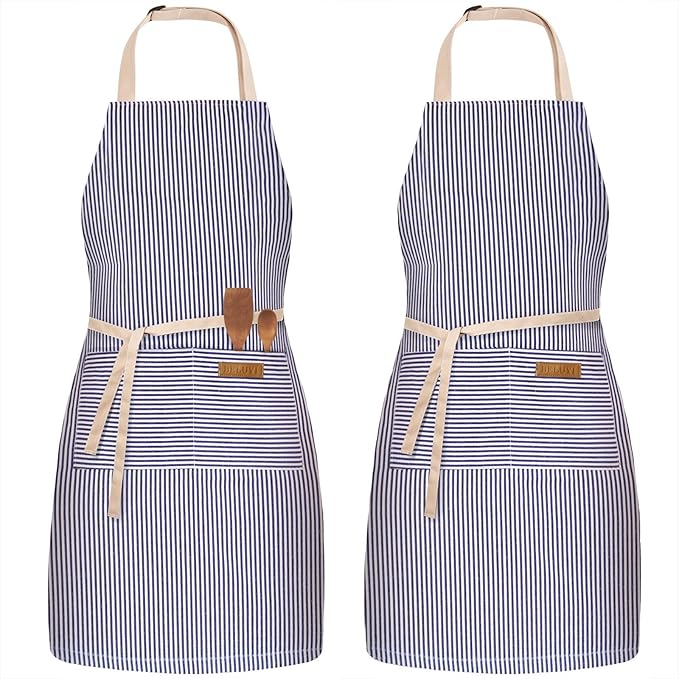 BeLuyi 2 Pack Adjustable Bib Apron with 2 Pockets Chef Cooking Kitchen Restaurant Aprons for Women Men by BELUYI