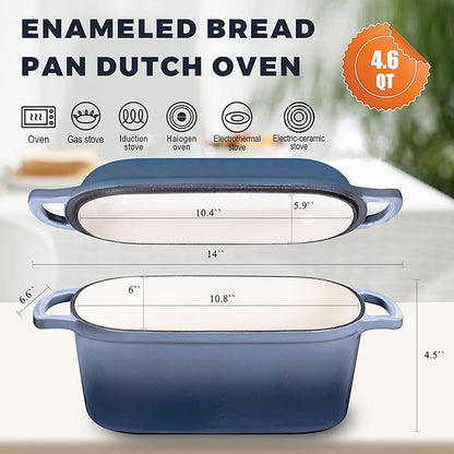 4.6 Quart Dutch Oven for Sourdough Bread Baking, Combo Oval Enameled Cast Iron Bread Pan with Lid, Bread Dutch Oven for a Crispy Crust, Seasalt - Image 2
