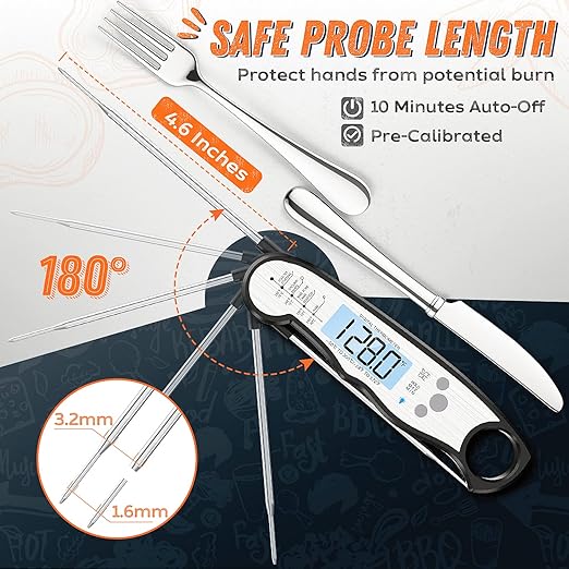Digital Meat Thermometer, Waterproof Instant Read Food Thermometer for Cooking and Grilling, Kitchen Gadgets, Accessories with Backlight & Calibration for Candy, BBQ Grill, Liquids, Beef, Turkey… - Image 4
