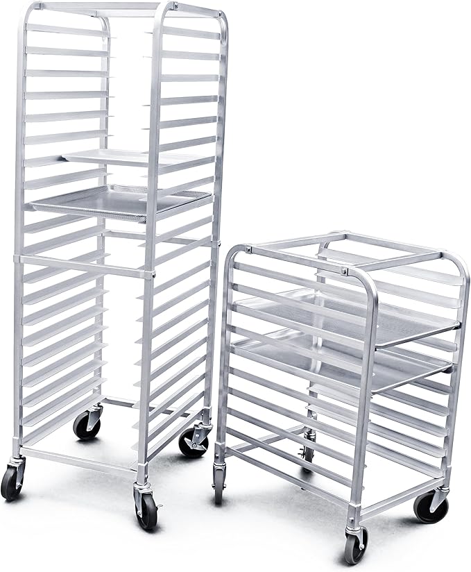 New Star Foodservice 36527 Commercial-Grade Aluminum 20-Tier Sheet Pan/Bun Pan Rack, 26" L x 20" W x 69" H with Brake Wheels Silver - Image 7