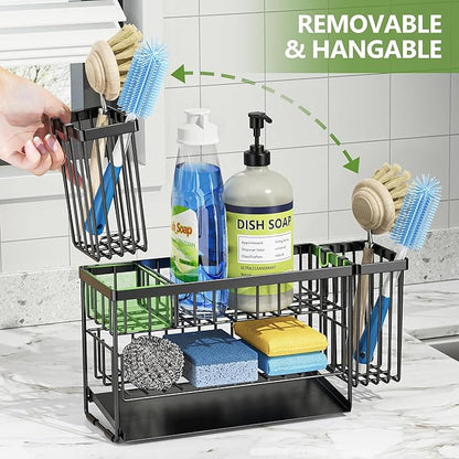 Cisily 2-Tier Kitchen Sink Caddy Organzier Rack with Flexible Dish Brush Holder, Sponge Holder for Kitchen Sink Countertop Organization Storage,Home Decor Accessories Essentials Stainless Steel - Image 3