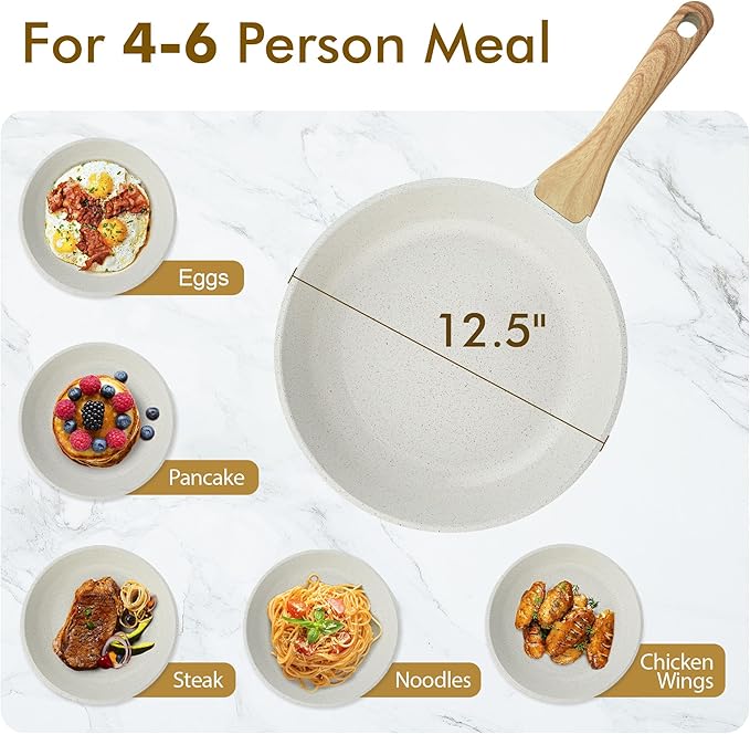 SENSARTE Nonstick Ceramic Frying Pan Skillet, 12.5 Inch Omelet Pan, Healthy Non Toxic Chef Pan, Induction Compatible Egg Pan with Heat Resistant Handle, PFAS-Free, White - Image 5