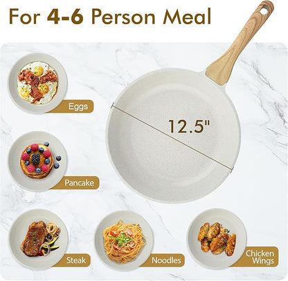 SENSARTE Nonstick Ceramic Frying Pan Skillet, 12.5 Inch Omelet Pan, Healthy Non Toxic Chef Pan, Induction Compatible Egg Pan with Heat Resistant Handle, PFAS-Free, White - Image 5