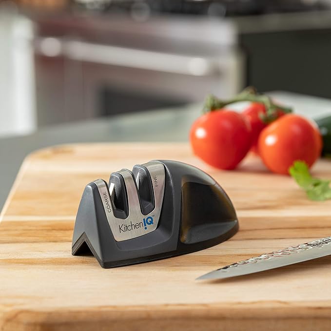 KitchenIQ 51423 | Deluxe Diamond Edge Grip 2-Stage Knife Sharpener | 3 Pack | Black | Coarse & Fine Sharpeners | Compact | Non-Slip Base | Soft Grip Rubber Handle | Straight & Serrated Knives - Image 6