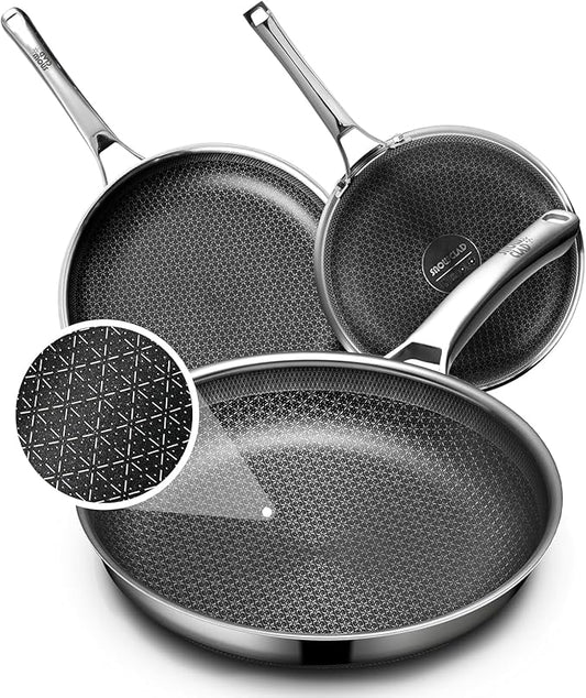 OATOFP Non Stick Frying Pans Set, Hybrid Skillet Set Nonstick (8+10+12inch), Pans for cooking, PFOA Free Stainless Steel Kitchen set, Dishwasher and Oven-Safe Cookware Sets by UltimateCookwareDestination