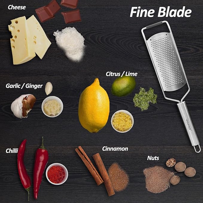Professional Zester Grater Fine for Hard Cheese, Citrus Fruits, Garlic, Chili, Cinnamon and Nutmeg, Kitchen grater with Razor-Sharp Stainless Steel Blade (Fine) - Image 2
