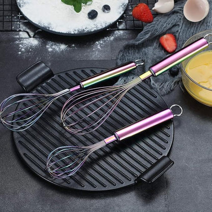 Berglander Rainbow Whisk Pack of 3 Stainless Steel 8",10",12", Titianium Plating Colorful Whisk for Cooking, Beater,Wire Whisk Set Kitchen Wisk (Rainbow) - Image 5
