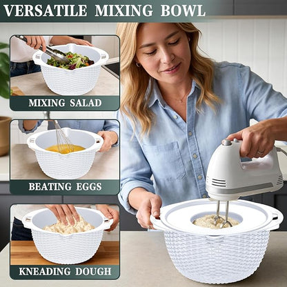 4-1 Colander with Bowl Set - Rotatable Colander for Kitchen(Patented) - Strainers and Colanders - Pasta Strainer with New Upgraded Graters for Fruit Veggie Fun Kitchen Presents - White - Image 6