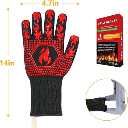 QUWIN BBQ Gloves, Oven Gloves 1472℉ Extreme Heat Resistant, Grilling Gloves Silicone Non-Slip Oven Mitts, Kitchen Gloves for BBQ, Grilling, Cooking, Baking-1 Pair… (One Size(Long Cuff), Red) - Image 7