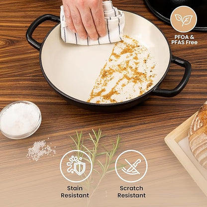 Enamelled Cast Iron Dutch Oven Pot – Dutch Oven For Sourdough Bread Baking – Cast Iron Bread Pot – Black, 6 Quarts, 26cm – by Nuovva - Image 4