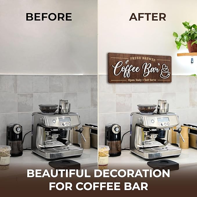 Woodamore Coffee Bar Signs for Wall Decor - Vintage Coffee Accessories for Cafe Station Signs Decorations, Small Farmhouse Cafe Sign for Home Decor Kitchen, Countertop - Image 3