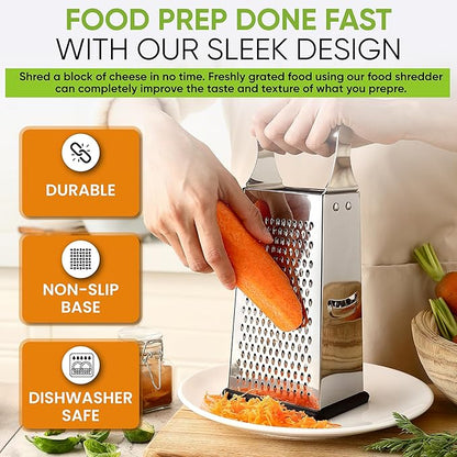 Spring Chef Professional Large Parmesan Cheese Grater, Stainless Steel Metal Box Grater with Handle, 4 Sided Handheld Kitchen Food Shredder for Cheese, Carrot, Veggie, Ginger, Potato - Dishwasher Safe - Image 5