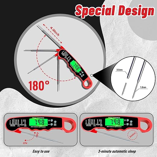 Meat Thermometer Digital, Instant Read Meat Thermometer with Backlight & Magnet for Kitchen, Beef, Grill, Turkey,IP67 Waterproof Cooking Thermometer - Image 6