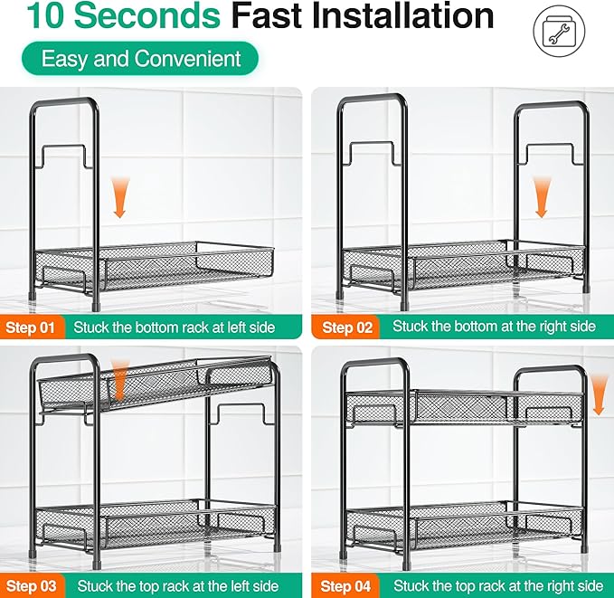 Spice Rack Organizer for Countertop,Xpatee 2-Tier Foldable Metal Rust-Proof Standing Large Seasoning Storage Shelf with Guardrail and Mesh Design for Kitchen Cabinet Bathroom Living Room Pantry, Black - Image 8