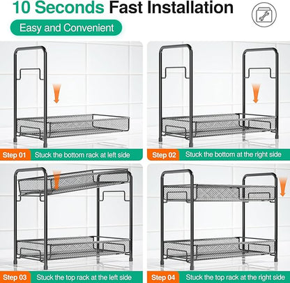 Spice Rack Organizer for Countertop,Xpatee 2-Tier Foldable Metal Rust-Proof Standing Large Seasoning Storage Shelf with Guardrail and Mesh Design for Kitchen Cabinet Bathroom Living Room Pantry, Black - Image 8