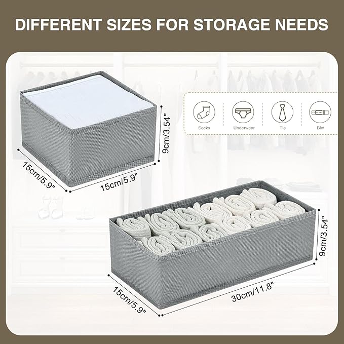 DIMJ Drawer Organizer Clothes Set of 8, Foldable Closet Drawer Organizer, Underwear Drawer Box, Fabric Drawer Dividers for Baby Clothes, Socks, Belt, Tie (Grey) - Image 6
