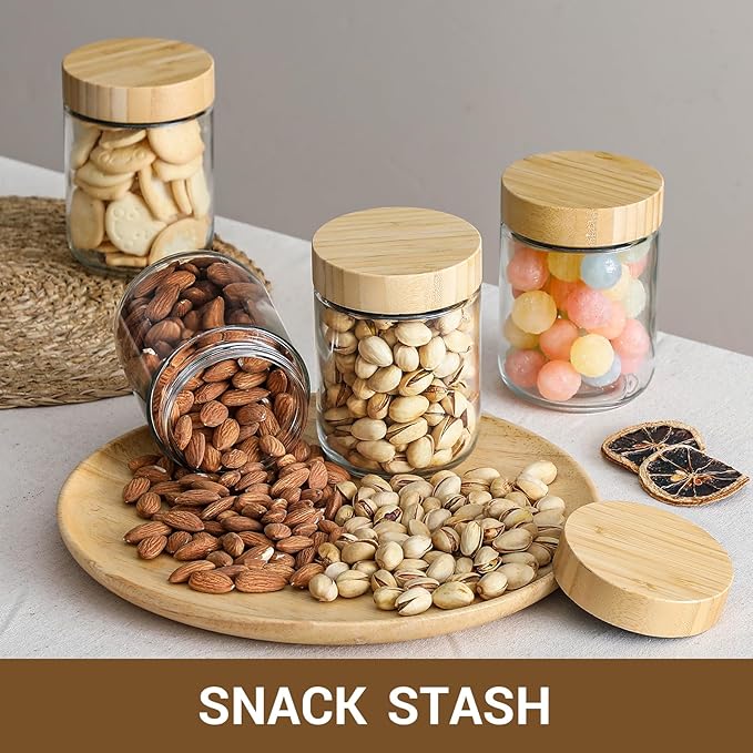 NETANY 4-pack 16oz Glass jars with Airtight Lids, Overnight Oats Containers with Bamboo Lids, Wide mouth Mason Salad jars, Glass Food Storage Containers for Snacks Yogurt Spice Sugar - Image 5