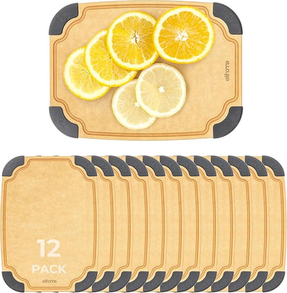 Elihome essential Series Wood Fiber Cutting Board for Kitchen, 12pcs Pack, Knife Friendly, Dishwasher Safe, Non-Slip Feet, Juice Groove, Reversible, Non-Porous, Eco Friendly, 10"x 7" SMALL