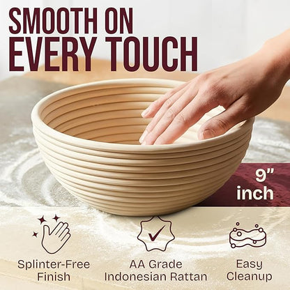 Superbaking Banneton Bread Proofing Basket, Sourdough Bread Baking Supplies, Round 9 Inch Sourdough Starter Kit, Proofing Basket for Baking, Bread Making Supplies Tools, Banneton Basket Gift Set - Image 6