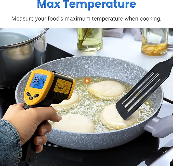 Etekcity Infrared Thermometer Laser Temperature Gun 1080, -58°F~ 1130°F for Meat Food Candy Pizza Oven, Heat Gun for Cooking, Kitchen, Fridge, Reptile, BBQ, HAVC, Adjustable Emissivity & Max Measure - Image 7
