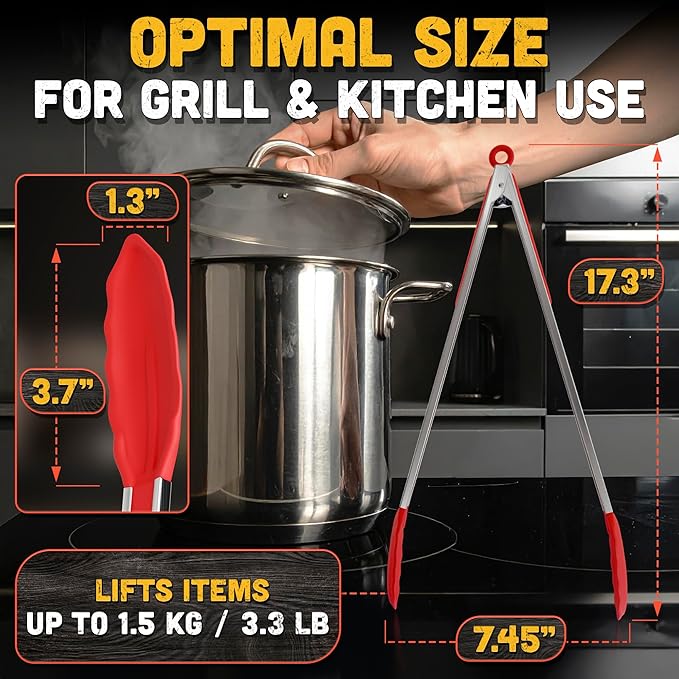 Salad Tongs - 17.3" Extra Long Tongs with Silicone Tip & Stainless Steel Frame for Salad Mixing & Serving, Safe Turning of Steaks, Burgers & Veggies - Easy-Lock Handle, Non-Slip Grip & Storage Loop - Image 2