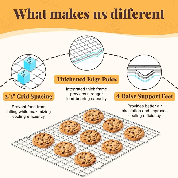Cooling Racks for Cooking and Baking - 2 PCS 10" x 15" Grid Wire Baking Rack for Oven Cooking, Baking, Grilling, Roasting - Dishwasher Safe Bacon Rack - Fits Jelly Roll Cookie Sheet Pan - Image 3