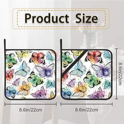 Butterfly Color Pot Holder Set of 2,Heat Resistant Potholders Oven Hot Pads for Kitchen Cooking Baking BBQ