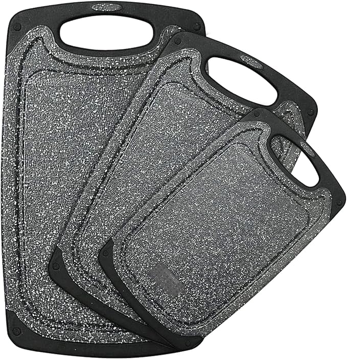 Plastic Cutting Board, 3 Pieces Dishwasher Safe Cutting Boards with Juice Grooves, Easy Grip Handle, Non-Slip, with Grinding Area for Grinding Garlic and Ginger（Dark Grey, XL） by Viretang