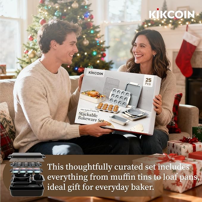 Kikcoin 25 PCS Stackable Baking Pans Set, Non-stick Bakeware Sets with Silicone Handles, 450°F Oven Safe Cookie Sheets for Baking, Easy Release Heavy-duty Baking Sheets Non Stick, Black - Image 8
