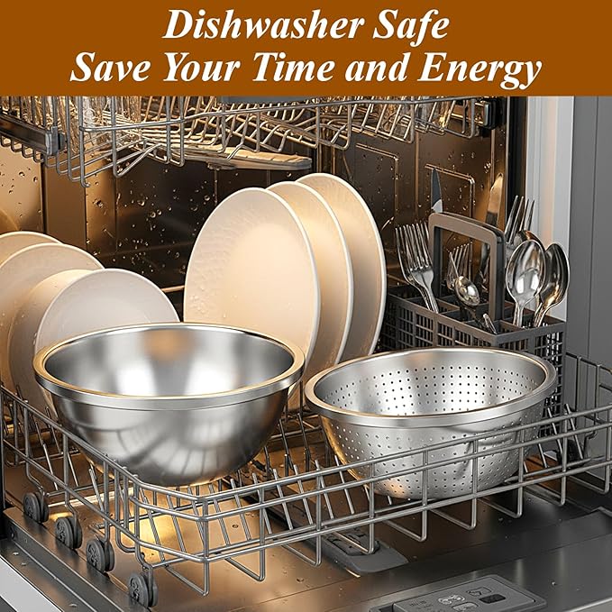 304 Stainless Steel Colander and Strainer, 5QT Large Capacity with Mixing Bowl, Micropore for Washing Rice, Vegetables, Fruit, Grain, Bean, and Draining Cooked Pasta, Dishwasher Safe