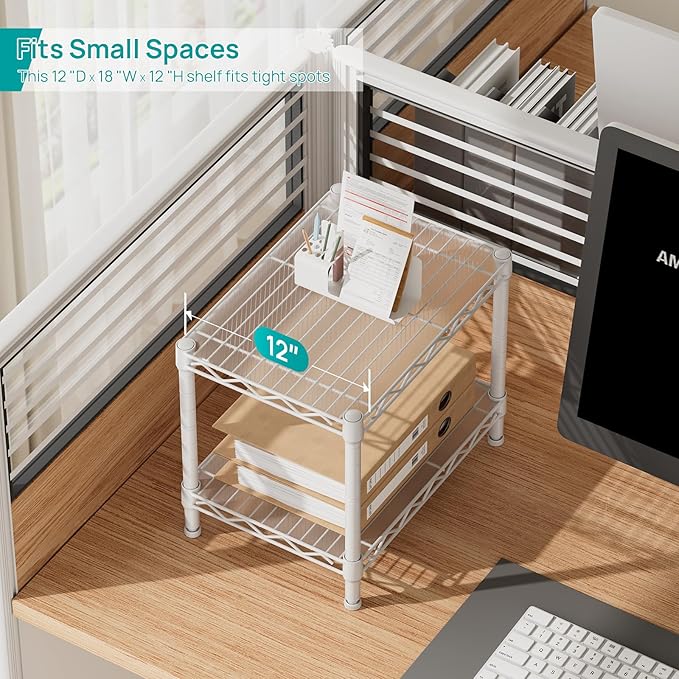 SINGAYE 2 Small Shelves Kitchen Storage Shelf Wire Shelving Unit Metal Shelf Adjustable Organizers Storage Shelving for Office Pantry White 12" D X 18" W X 12" H - Image 5