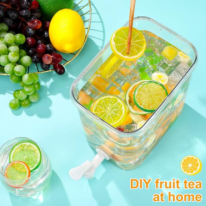 Mumufy 3 Set Plastic Drink Dispensers for Parties Beverage Dispenser for Fridge with Spigot Iced Juice Lemonade Container with Labels and Pens Summer Party Supplies(0.92 Gallon,Yellow) - Image 4