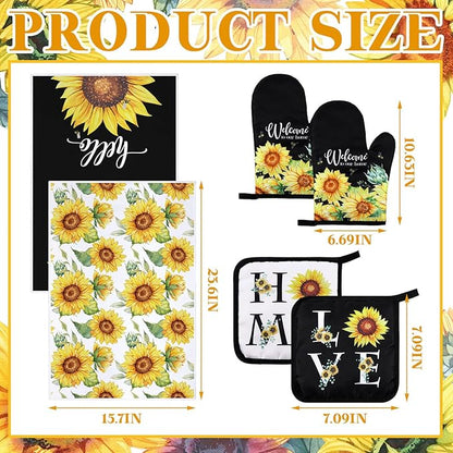 Leinuosen 6 Classic Sunflower Kitchen Towels Kitchen Decor and Accessories Set Floral Plant Oven Mitts and Pot Holders Sets Farmhouse Absorbent Dish Towels for Cooking Baking Grilling - Image 3