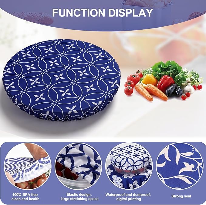 10Pcs Reusable Bowl Covers In 5 Size, Stretch Cloth Fabric Dish Cover Kitchen Storage Containers Lids for Fruits Food Leftover Dough Bread Proofing (Elegant style)