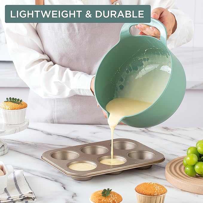 COOK WITH COLOR Nesting Plastic Mixing Bowl Set with Pour Spouts and Handles, Sage, 4 Piece Non-Slip - Image 3