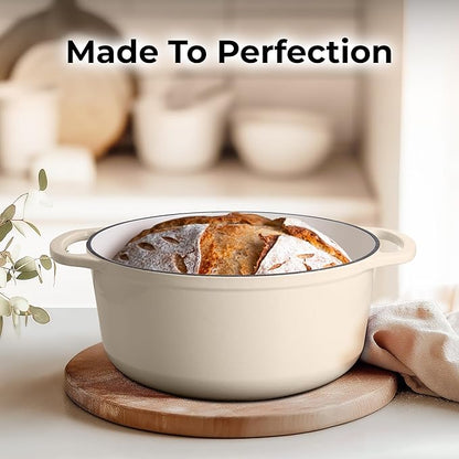 Zulay Kitchen 6 Quart Enameled Cast Iron Dutch Oven Pot with Lid – Premium Durability & Oven Safe up to 500°F – Heavy Duty Cookware Perfect for Bread Baking, Stews, Braising & Roasting - Ivory - Image 7