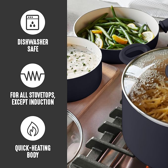 GreenLife 2.5QT Nonstick Saucepan with Glass Lid, Soft Grip, PFAS-Free Ceramic, Multipurpose Chef Pan, Milk & Sauce Cooking Pot, Dishwasher & Oven Safe to 350˚F, Stay-Cool Handle, Black - Image 3