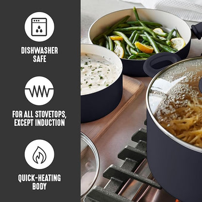 GreenLife 2.5QT Nonstick Saucepan with Glass Lid, Soft Grip, PFAS-Free Ceramic, Multipurpose Chef Pan, Milk & Sauce Cooking Pot, Dishwasher & Oven Safe to 350˚F, Stay-Cool Handle, Black - Image 3