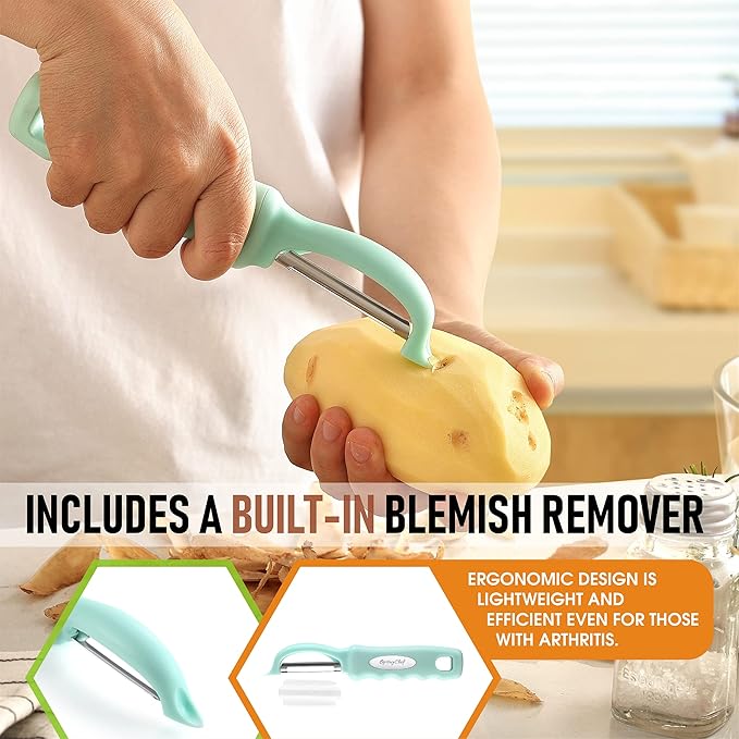 Spring Chef Premium Stainless Steel Vegetable Peeler, Dishwasher Safe Potato Peelers for Kitchen with Soft Grip Handle, Perfect for Apple, Fruit, Veggie, Carrot, Cucumber, Ginger - Set of 2 - Mint - Image 5