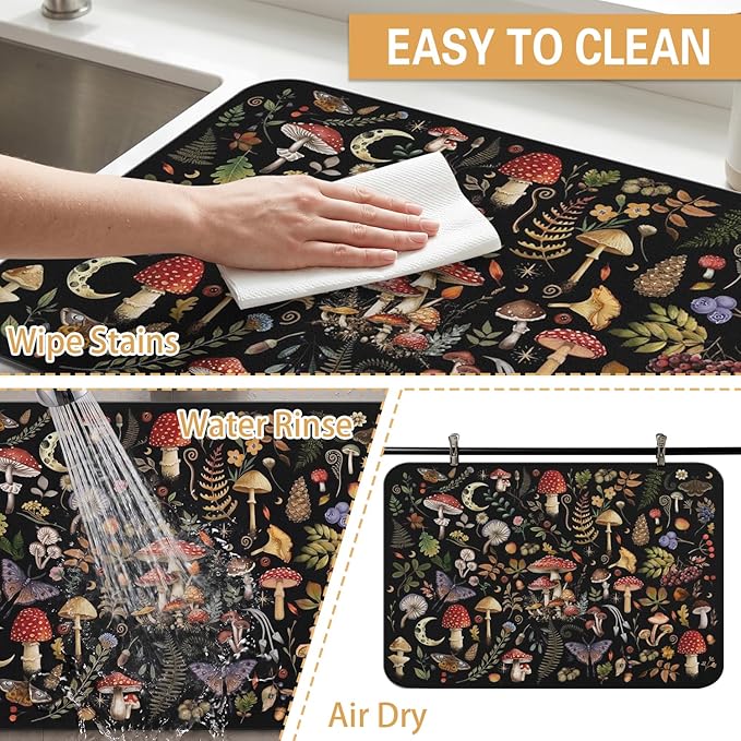 Kitchen Countertop Dish Drying Mat,Super Absorbent Coffee Bar Mat for Maker Espresso Machine, Anti-Slip Accessories for Kitchen Countertops 24x18 Inch
