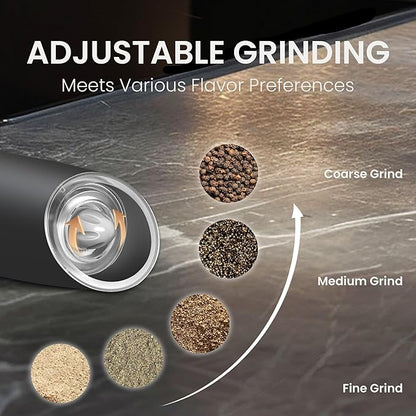 Battery Operated Salt And Pepper Grinder Set with LED Light, Automatic Electric Gravity Salt And Pepper Shakers Set, Each 6 AAA Batteries Needed, Adjustable Roughness, 2 Pack (Black) - Image 3